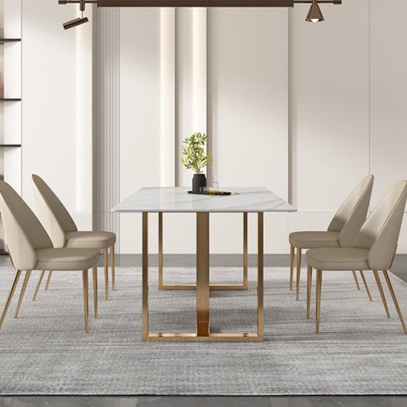 Rectangular Sintered Stone Dining Table Modern Furniture with Double Pedestal for Home