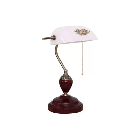 Traditional Style Rollover Shade Banker Lamp 1 Light Green/Red/White Glass Banker Desk Lamp with Pull Chain for Bedroom