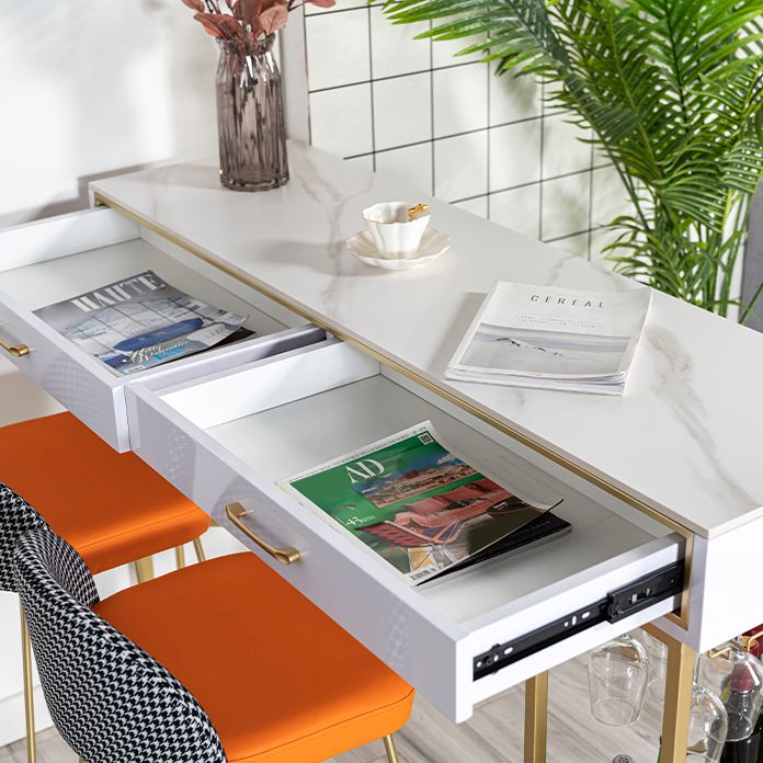 Rectangle Glam Cocktail Bar Table Double Pedestal Hall/Pub Table with Drawer