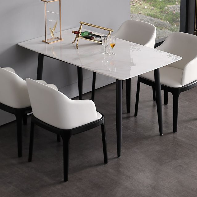 Industrial White Table for Restaurant Rectangle Dining Table with Black 4 Legs