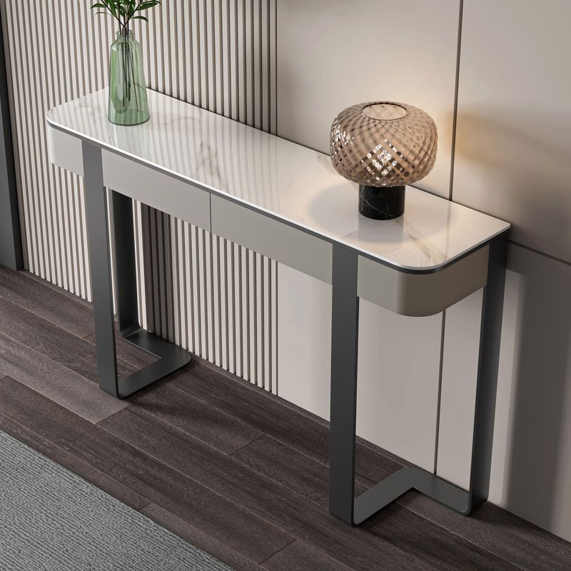 Modern Console Table Stone Half Moon Accent Table , 33.46-inch Tall