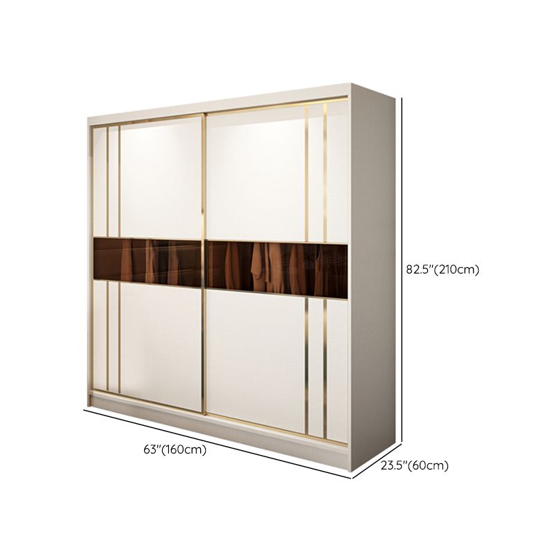 Contemporary Soft Close Doors Wardrobe Cabinet White Wood Sliding Doors with Shelves