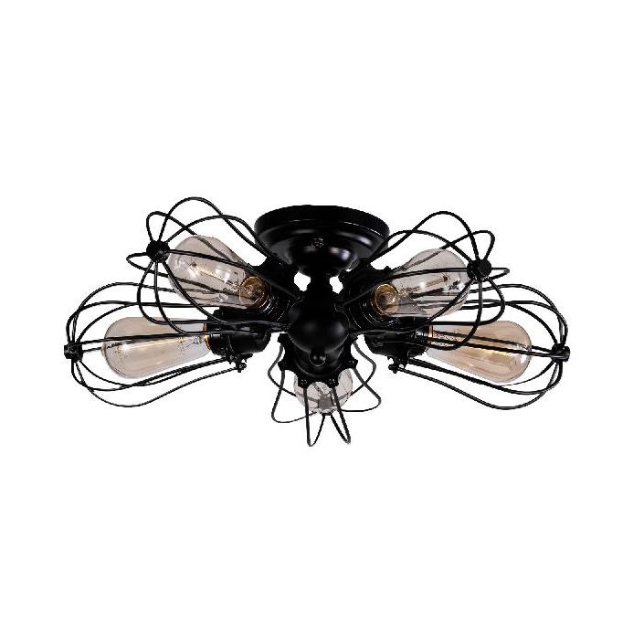 Bulb Shaped Iron Semi Flush Ceiling Light with Wire Guard Vintage Style 3/4/5 Lights Indoor Ceiling Light in Black/Silver