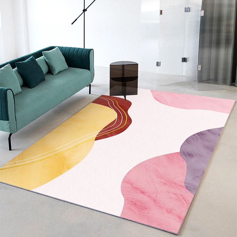 Pink Modern Carpet Polyester Circle Carpet Washable Area Carpet for Home Decor