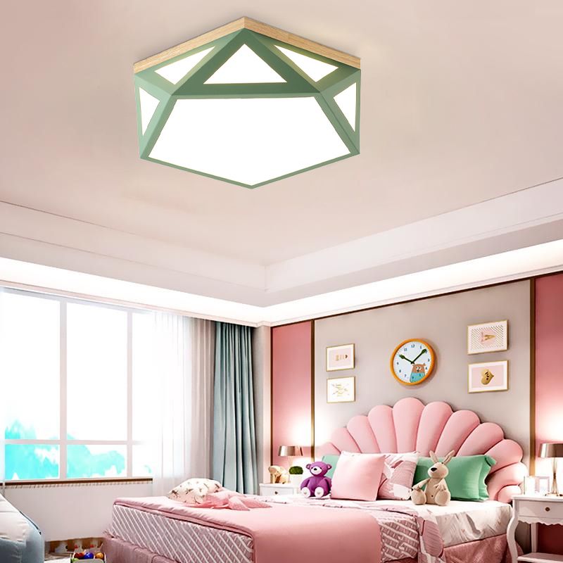 Modern Geometric Acrylic Flush Light 16.5"/20.5" W LED Gray/Green/White Ceiling Flush Mount for Bedroom, Warm/White/Natural/3 Color Light
