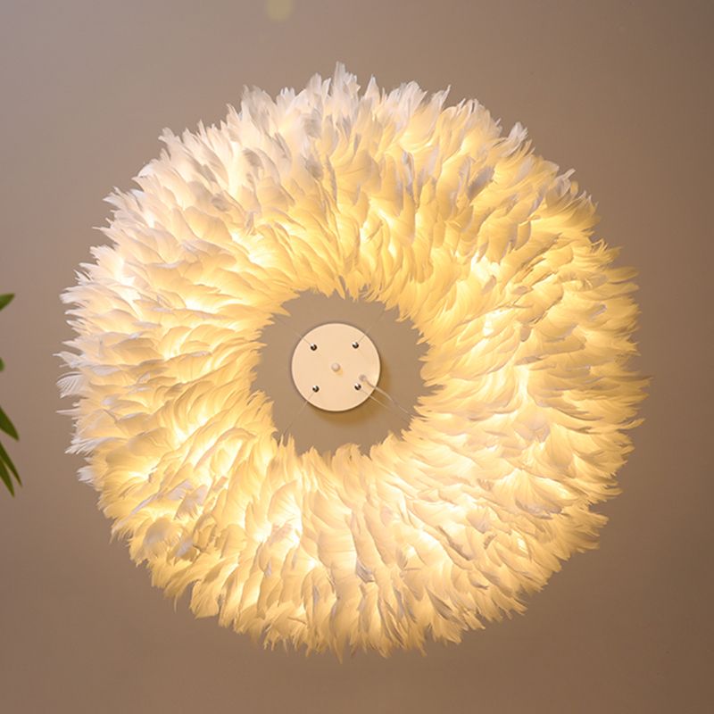 Minimalist Round Pendant Lighting Fixture Feather Bedroom Ceiling Pendant Light
