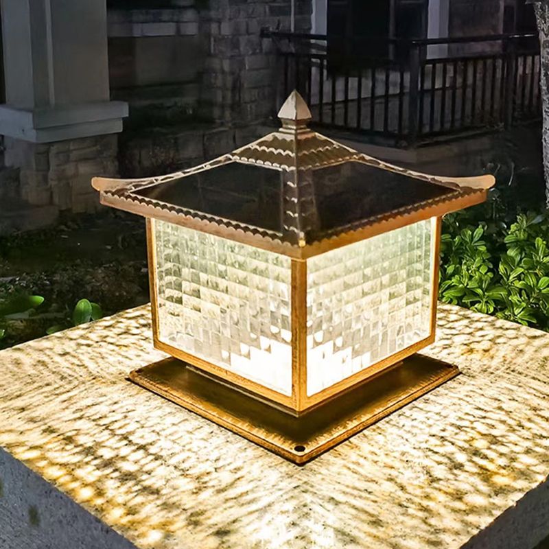 Rectangular Shape Metal Solar Pillar Lamp Modern-Style 1 Light Outdoor Waterproof Light