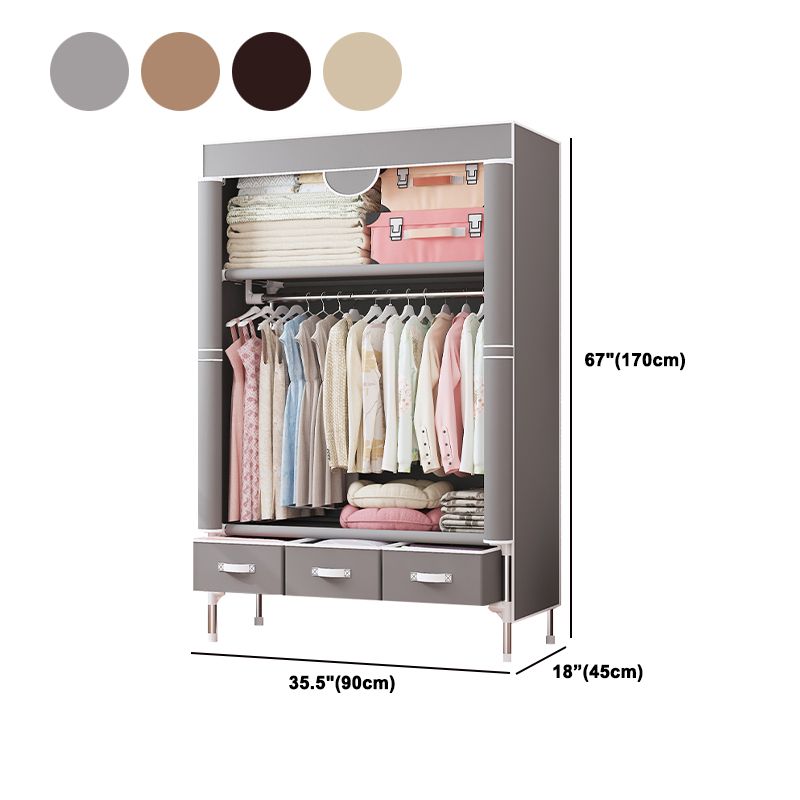 Contemporary Style Wardrobe Armoire Steel Frame Wardrobe Cabinet with Drawers
