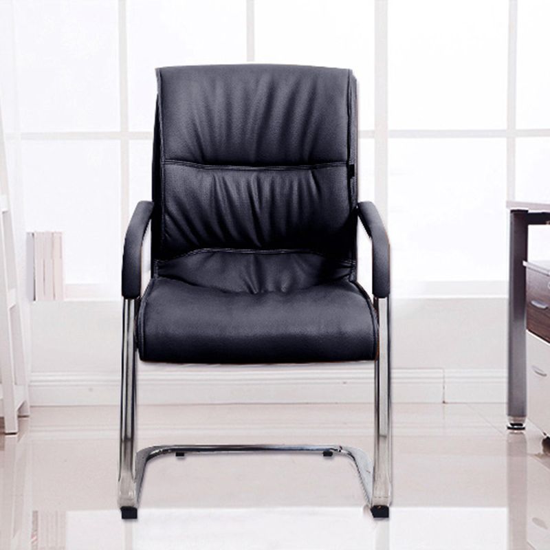 Fixed Padded Arms Office Chair Silver Frame Mid Back Home Office Chair