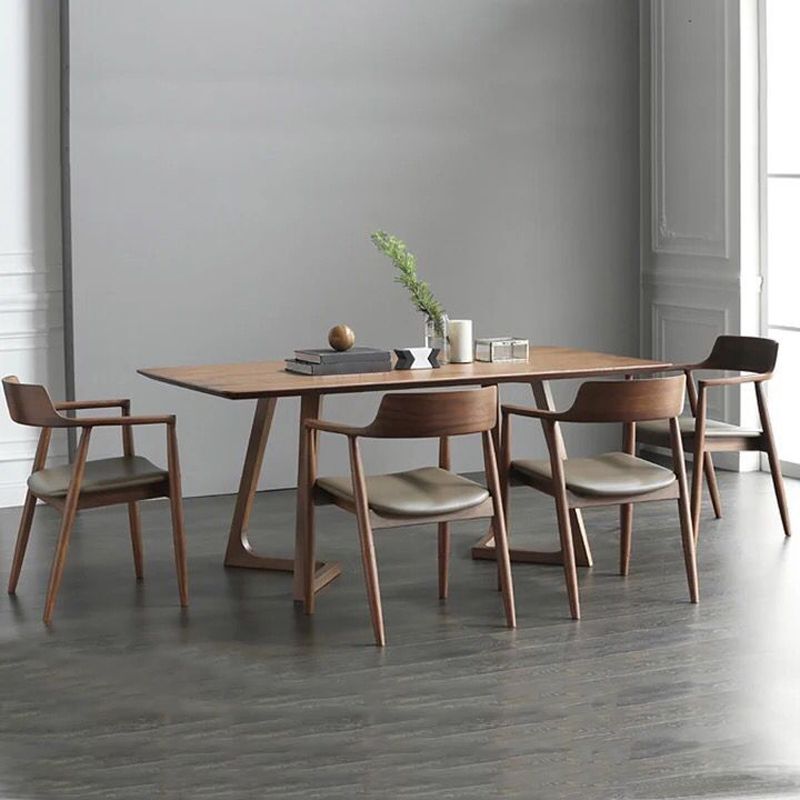 Rectangle Double Pedestal Industrial Dining Table Brown Fixed Table for Home