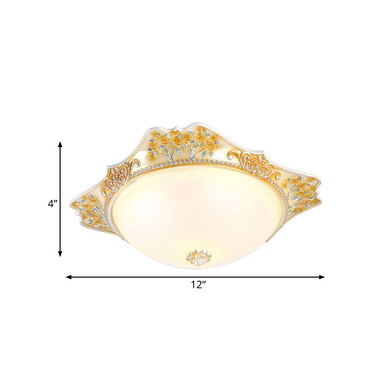 Yellow LED Flushmount Lamp Korea-Country Frosted Glass Domed Ceiling Mounted Fixture, 12"/16" Wide