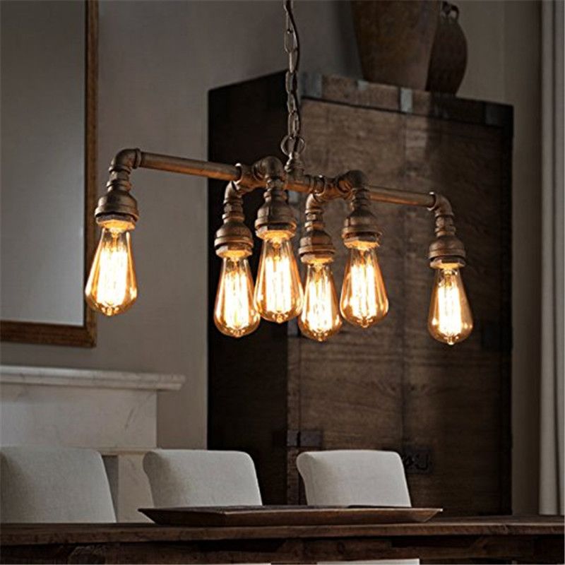 6-Light Pipe Pendant Lighting Industrial Metal Ceiling Suspension Lamp for Dining Room