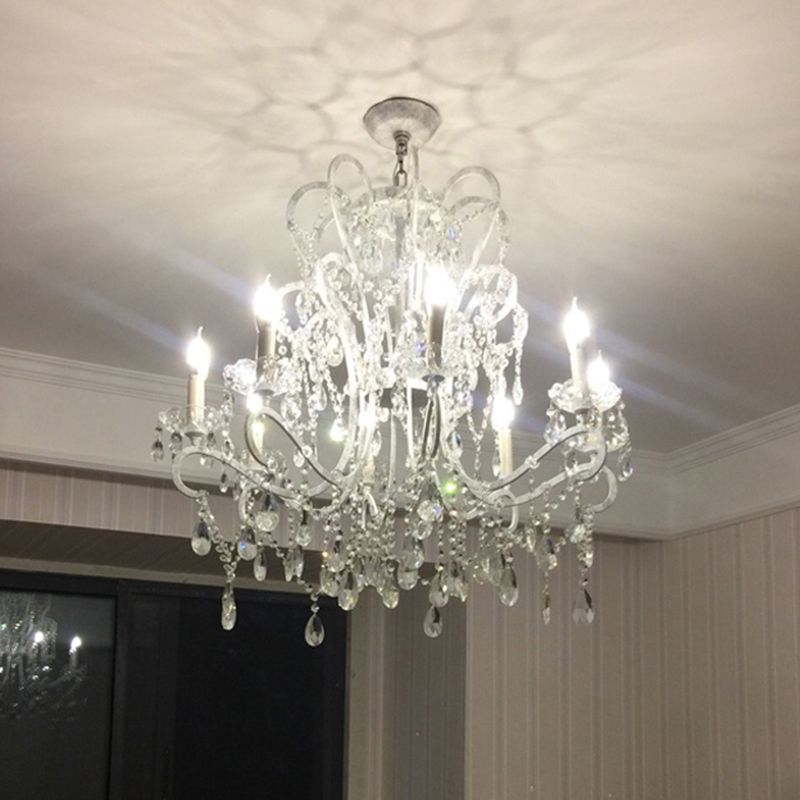 Traditional Crown Chandelier Lighting Crystal Pendant Light with Metallic Candlestick