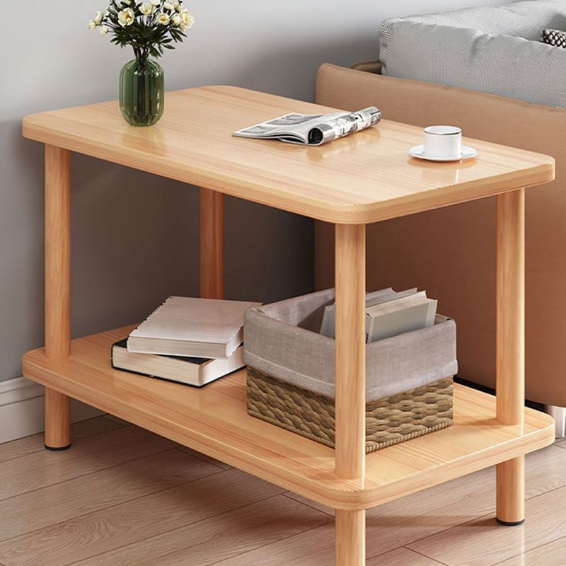 Modern Rectangular Corner Table Double Tier Wood Side End Table