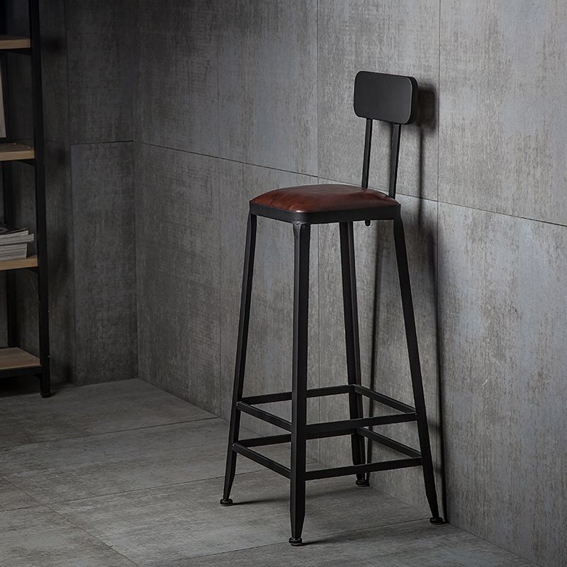 Dining Room Industrial Style Leather Barstool Iron 4 Legs Bar Stool with Pedal