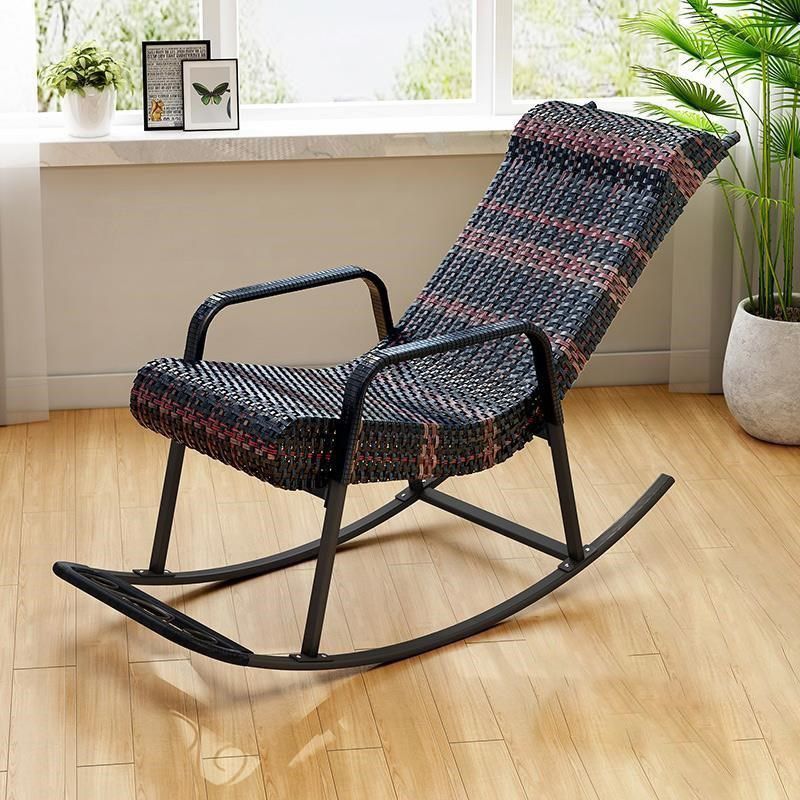 Woven Rope Rocking Chair Contrast Color Water Resistant Rattan Rocker