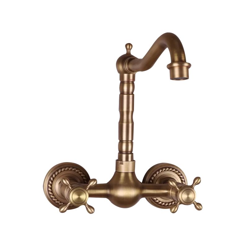 Vintage Tub Faucet Two Cross Handle Faucet Full Copper Wall Mounted Faucet
