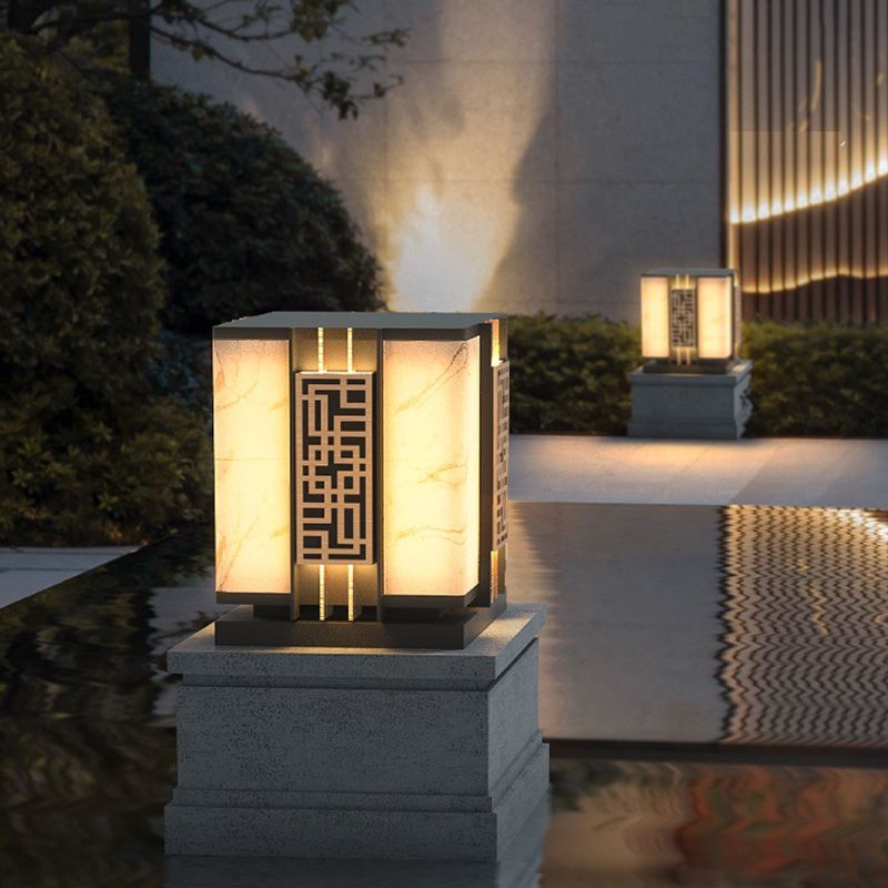 Rectangle Shape Metal Waterproof Pillar Lamp Modern 1 Light Outdoor Light in Black