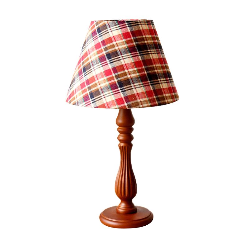 Rood/blauw/groen 1 lichte taakverlichting klassieke stof vat vorm nachttafellamp voor slaapkamer met houten basis