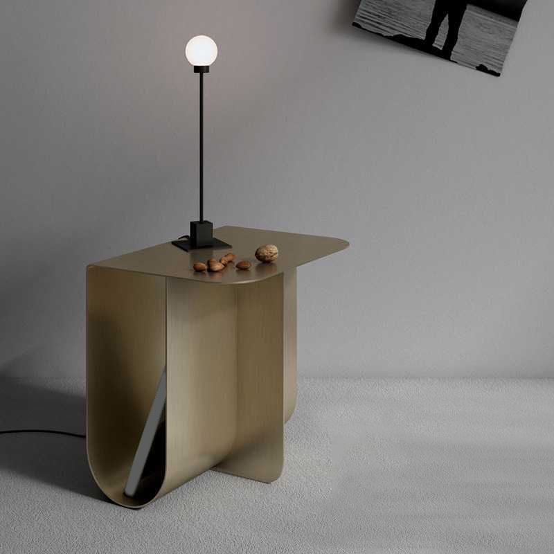 Mid-century Modern Style Rectangular Metal Table with Abstract Base Side Table