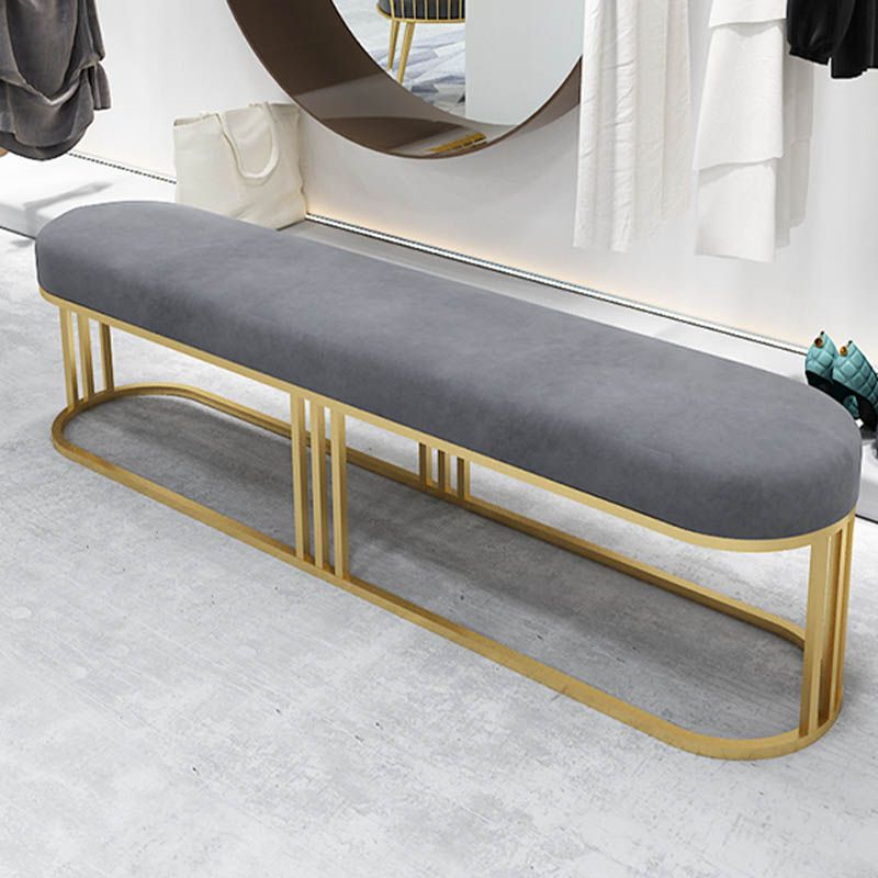 Glam Oval Seating Bench Cushioned Backless Entryway Bench with Metal Base