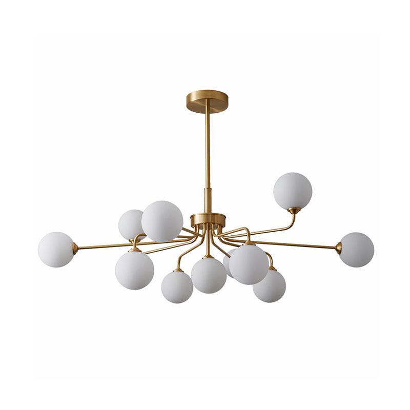 Orb Shaped Hanging Light Postmodern Glass Gold Finish Chandelier for Living Room
