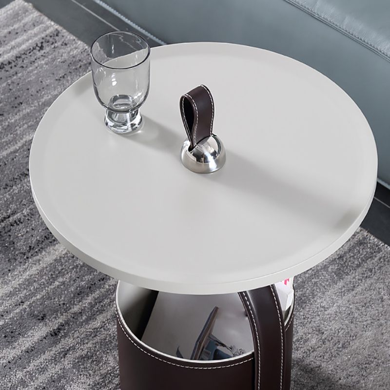 Modernistic Wood Pedestal with Storage Round Living Room Side Table