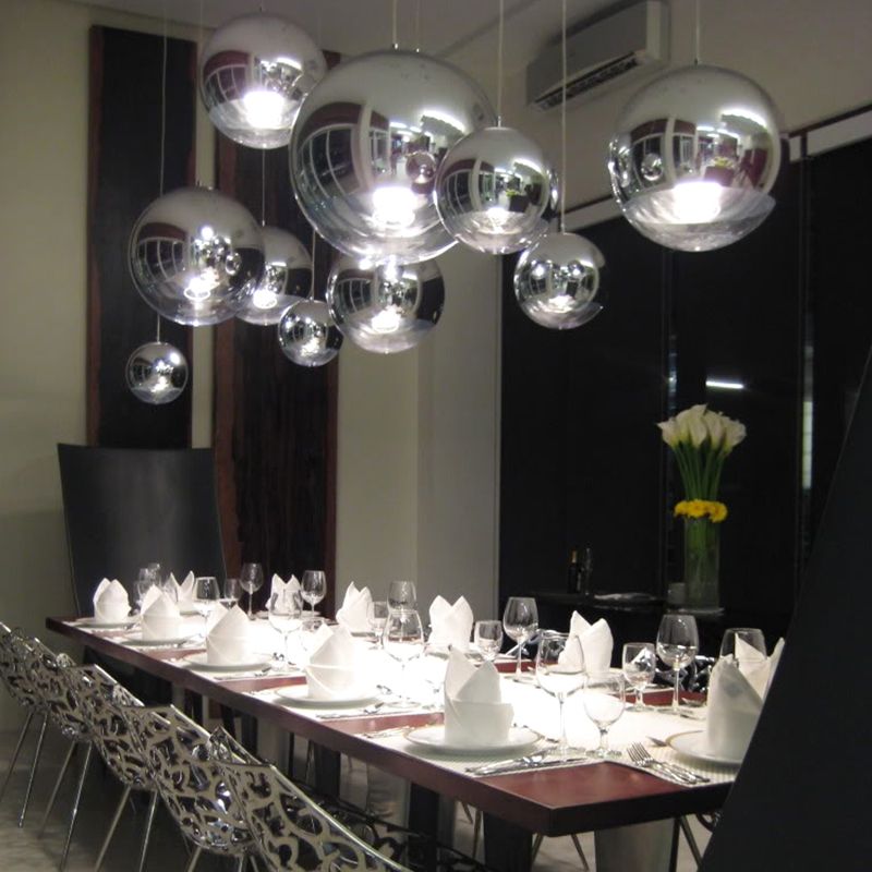 Electroplated Mirror Glass Globe Pendant Lamp Modern Simplicity Style Single Bulb Hanging Light with Adjustable Suspension Wire