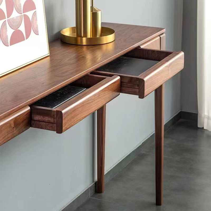 Mid-Century Modern Sofa Table 4 Legs Wood Rectangle Storage Walnut Console Table
