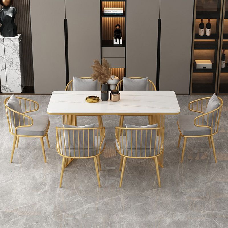 Rectangle Stone Dining table Gold Frame Traditional Luxury Double Pedestal Table