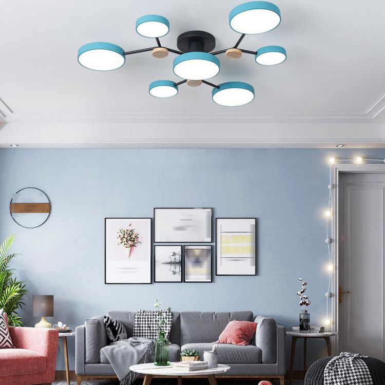 Multi Light Circle Ceiling Lamp Modern Macaron Style Metal Ceiling Lighting for Bedroom