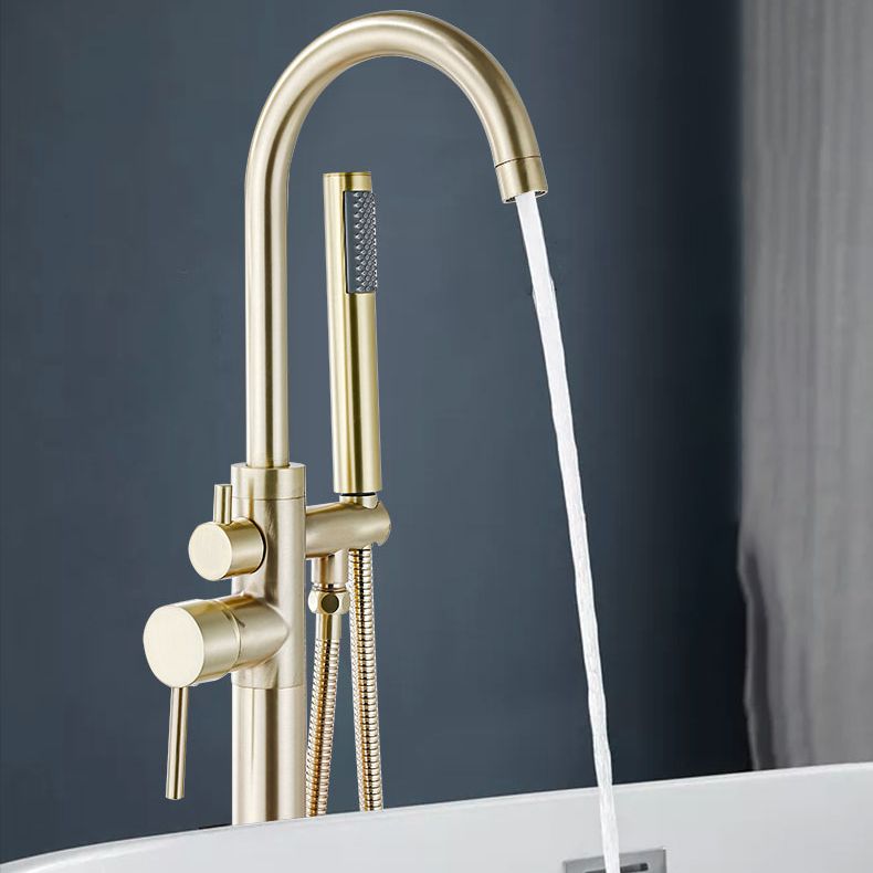 Modern Gold Bath Faucet Trim Floor Mounted High Arc Tub Faucet