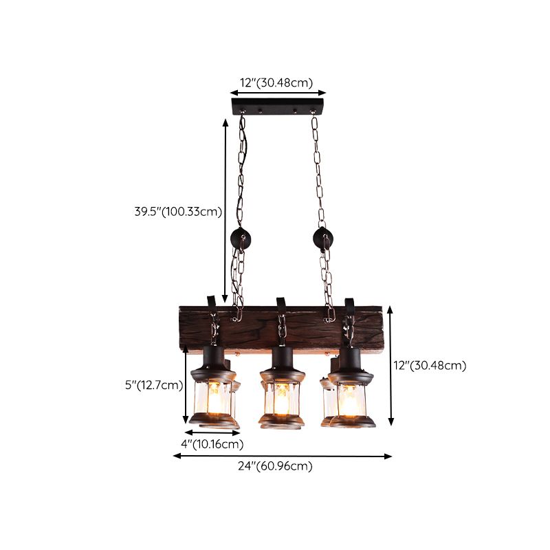 Rectangular Shape Pendant Light Modern Style Wood 6 Lights Hanging Lamp in Brown