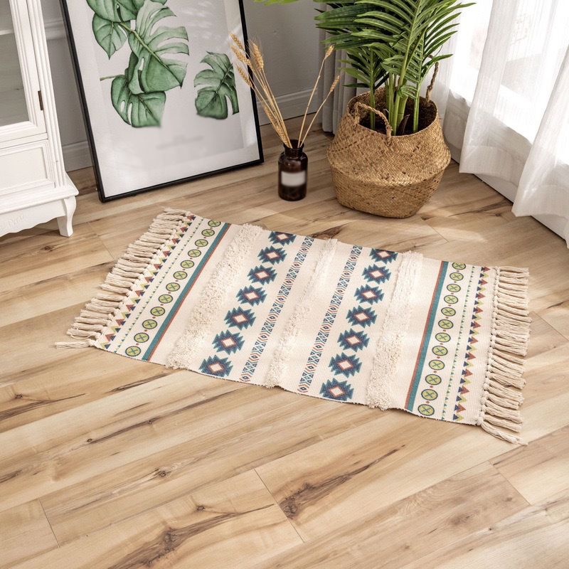 Stylish Area Carpet Geometric Pattern Polyester Area Rug Fringe Stain Resistant Rug for Home Decor