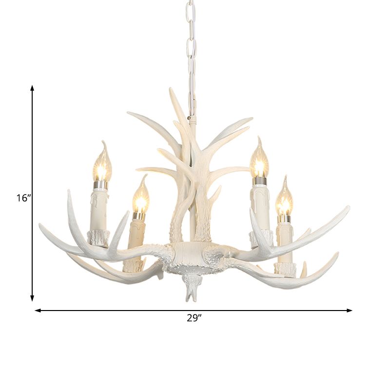Resin White Hanging Chandelier Candle 4/8 Bulbs Traditional Pendant Light Fixture for Bedroom