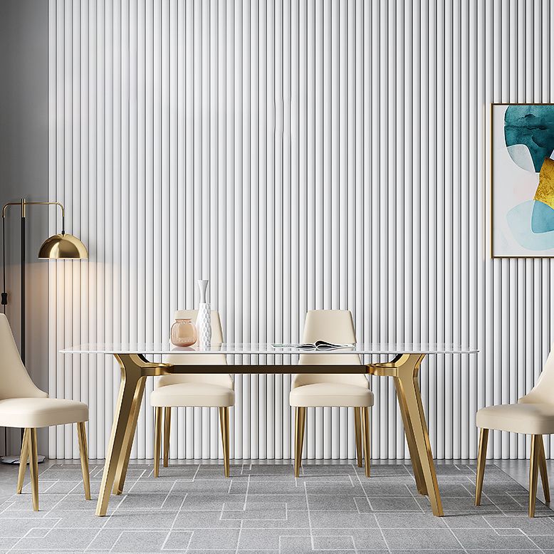 Luxury Sintered Stone Dining Table Rectangle Table with Metal Base and 4 Legs
