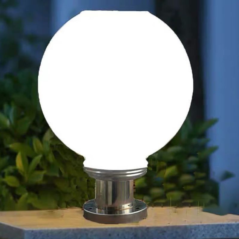 White Globe Outdoor Lights Silver Pillar Lamp with White Shade for Garden