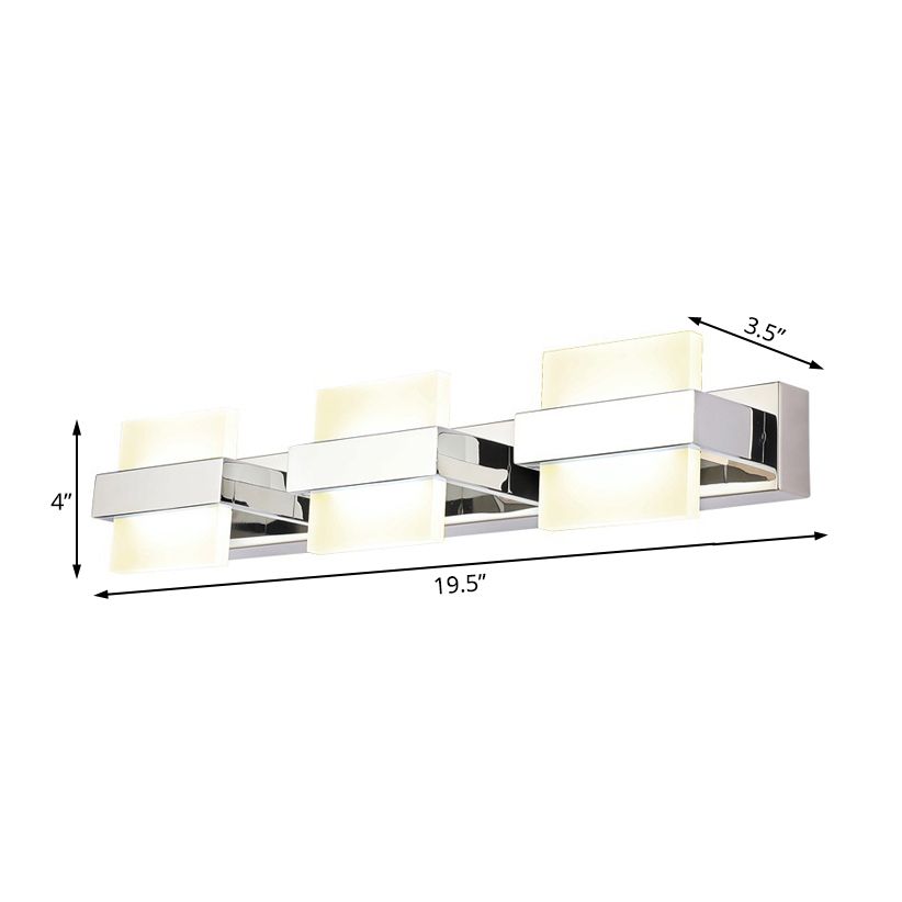 Square Vanity Wall Light Fixture Simple Acrylic LED 3/4 Lights Bathroom Mirror Lamp in White
