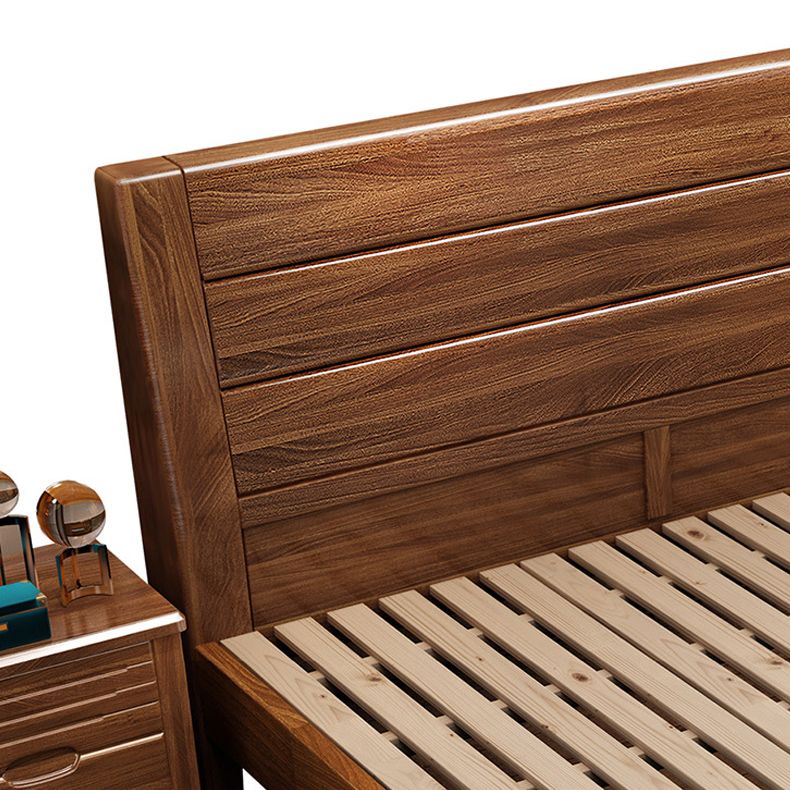 Mid-Century Modern Standard Bed Walnut Panel Bed with Headboard