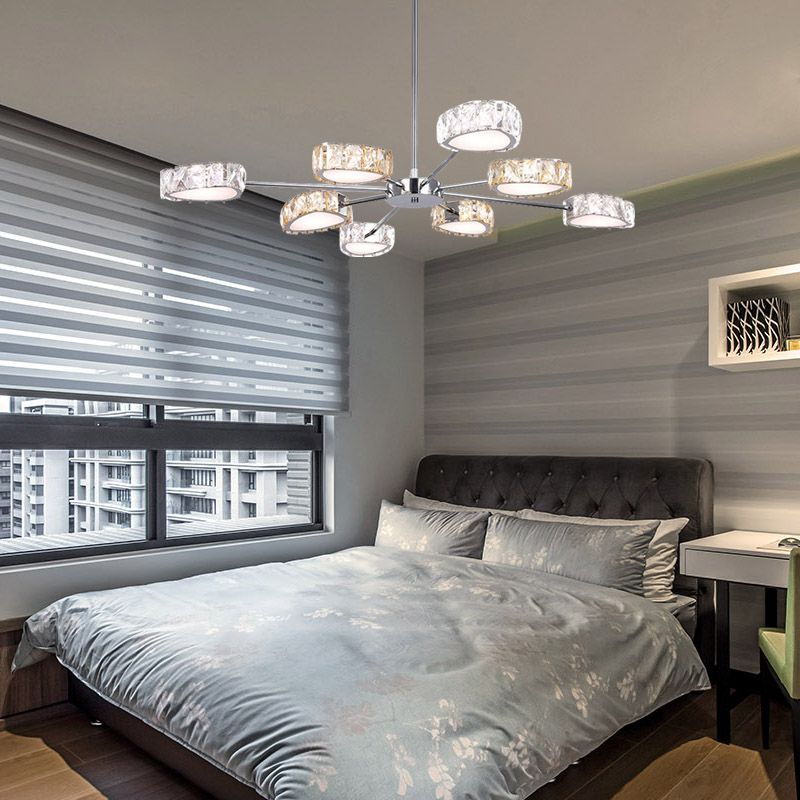 Dreieck Kristall Block Deckenkraut Einfacher Stil 8 Leuchten Chromaufhängung Lampe in warmem/weißem Licht