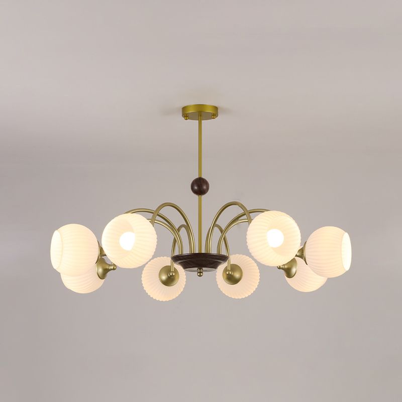 Bowl Shade Hanging Light Modern Style White Glass Chandelier for Living Room