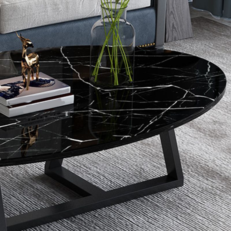 Modern Oval Coffee Table Wood and Steel Coffee Table Cross Legs