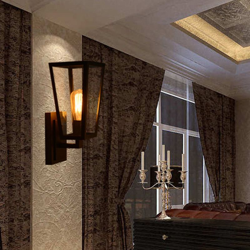 Trapezoid transparant glazen wandlicht vintage 1 kop gang wandmontage lamp in zwart