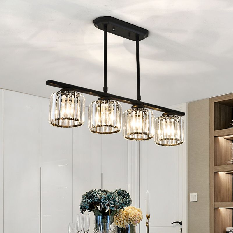 Dining Room Island Lamp Simple Style Ceiling Light with Cylindrical Crystal Shade