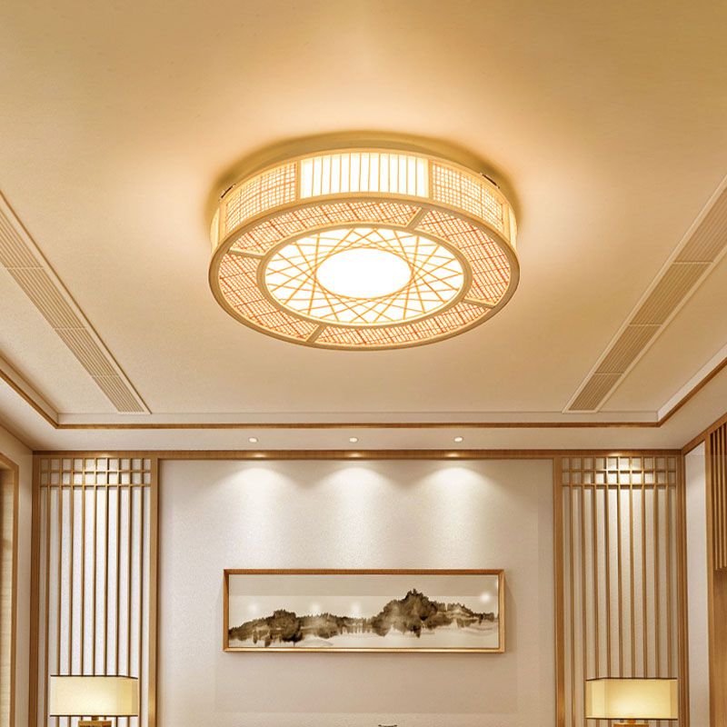 Bamboe handbewerkte Japanse inbouwlamp met 3 lampen, plafondmontage in hout