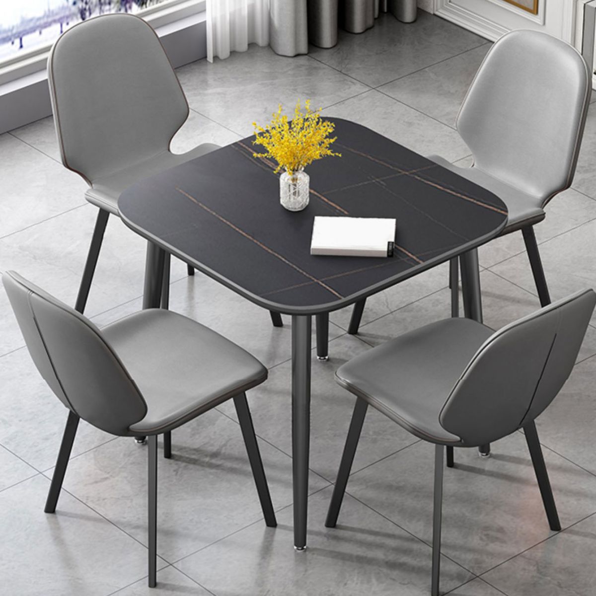 Mesa de comedor industrial de metal mesa de piedra sinterizada con 4 patas