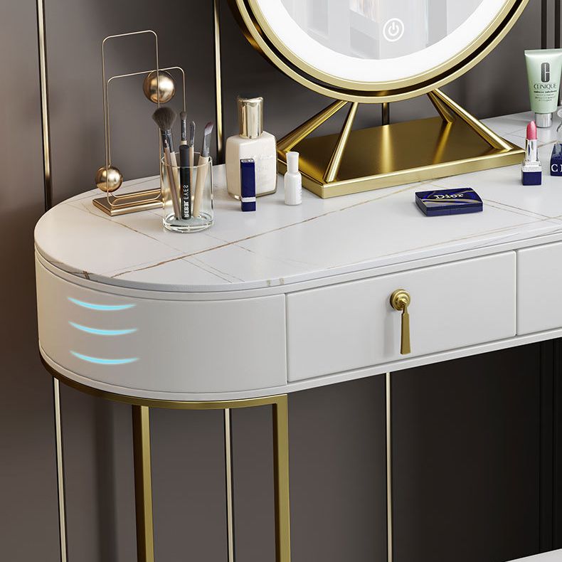 Stone Top Vanity Makeup Table with 5 Storage Drawers for Bedroom