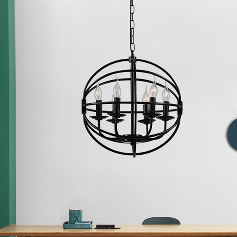 6 luci candela lampadario classico a sospensione in metallo nero lampada per sala da pranzo con a forma di globo