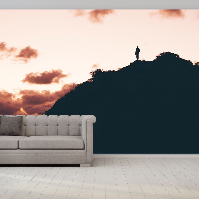Mountain Landscapes Mural Moisture Resistant Wall Covering for Sitting Room