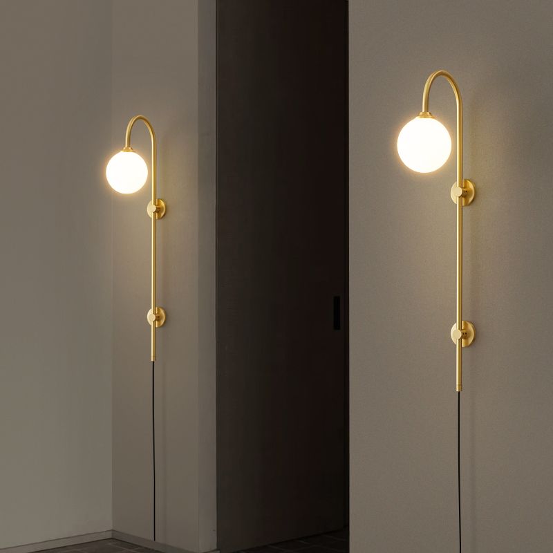 Bola Bedside Pared Lámpara colgante de vidrio 1 Cabeza Minimalista Montaje de pared Luz de luz en oro